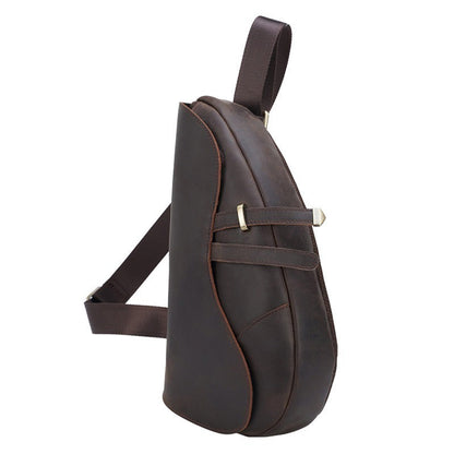 Coffee Leather Sling Backpack Men's Sling Bag Unique Chest Bag One shoulder Backpack For Men