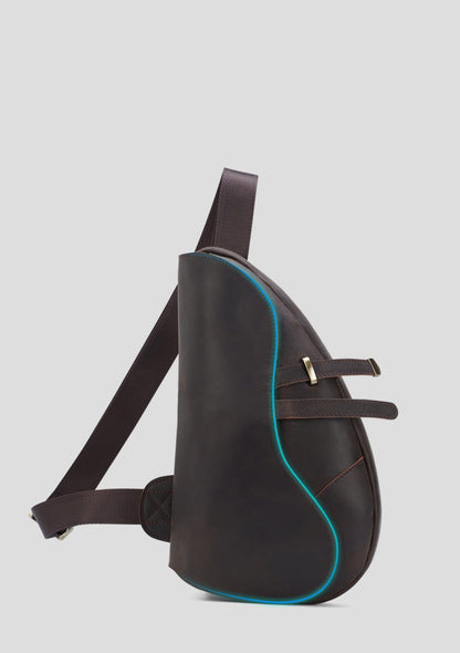 Coffee Leather Sling Backpack Men's Sling Bag Unique Chest Bag One shoulder Backpack For Men