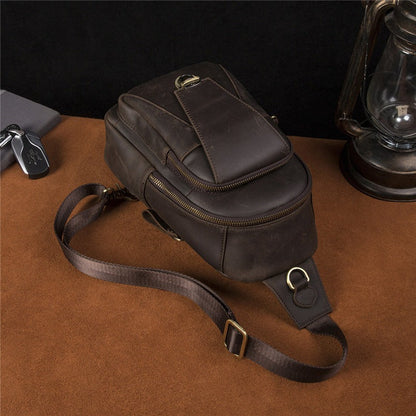 Coffee Leather Sling Pack Black Leather Sling Bag Cool Sling Crossbody Packs For Men