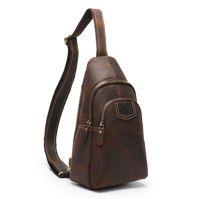 Coffee Leather Sling Pack Mens Leather Sling Bag Sling Crossbody Bag Leather Sling Travel Bag For Men