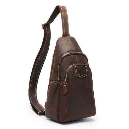 Coffee Leather Sling Pack Mens Leather Sling Bag Sling Crossbody Bag Leather Sling Travel Bag For Men