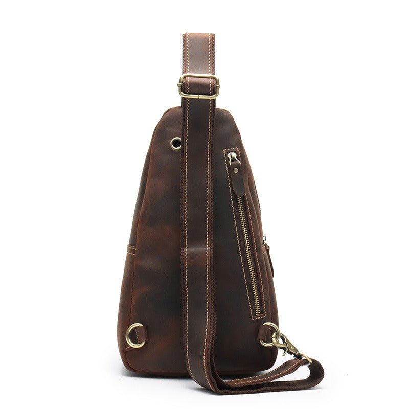 Coffee Leather Sling Pack Mens Leather Sling Bag Sling Crossbody Bag Leather Sling Travel Bag For Men