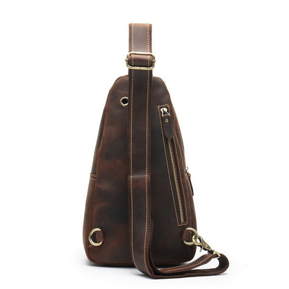 Coffee Leather Sling Pack Mens Leather Sling Bag Sling Crossbody Bag Leather Sling Travel Bag For Men