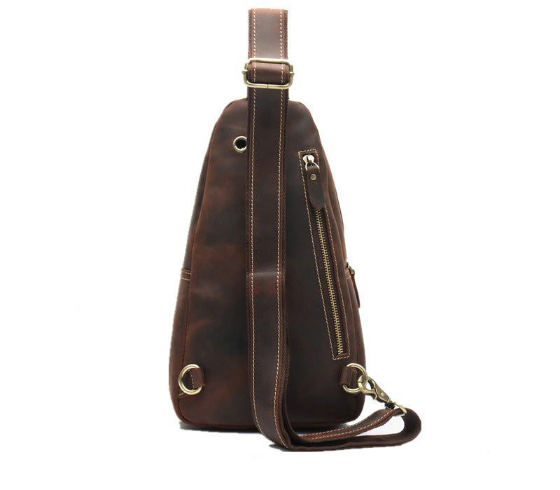 Coffee Leather Sling Pack Mens Leather Sling Bag Sling Crossbody Bag Leather Sling Travel Bag For Men