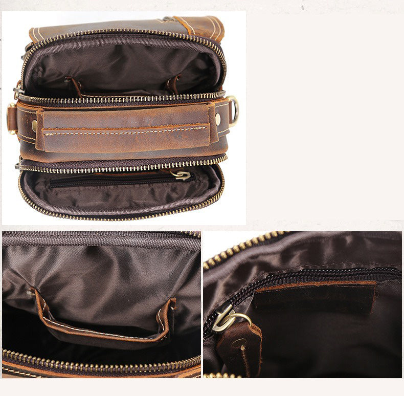 Coffee Leather Small Side Bag Belt Pouch Mens Waist Bag Shoulder Bag for Men