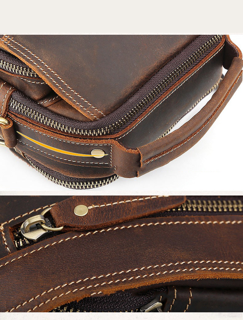 Coffee Leather Small Side Bag Belt Pouch Mens Waist Bag Shoulder Bag for Men