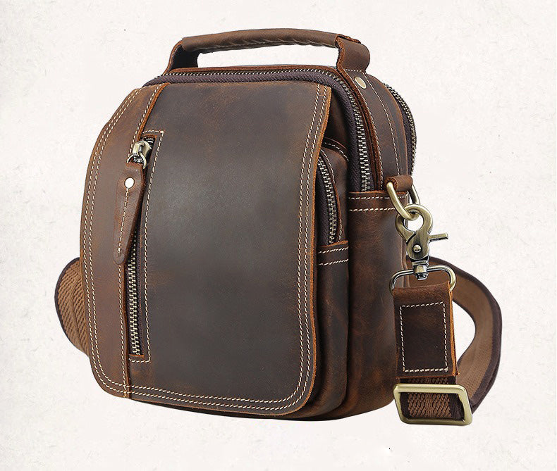 Coffee Leather Small Side Bag Belt Pouch Mens Waist Bag Shoulder Bag for Men