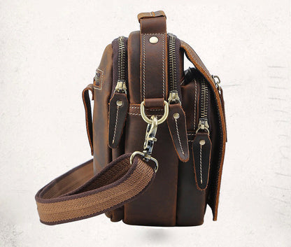 Coffee Leather Small Side Bag Belt Pouch Mens Waist Bag Shoulder Bag for Men