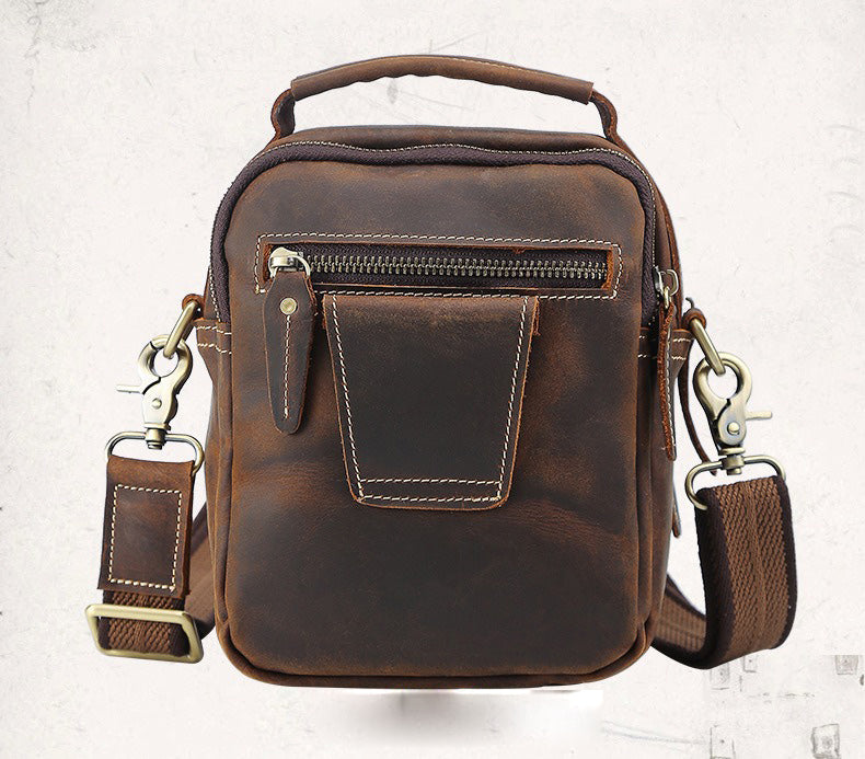 Coffee Leather Small Side Bag Belt Pouch Mens Waist Bag Shoulder Bag for Men