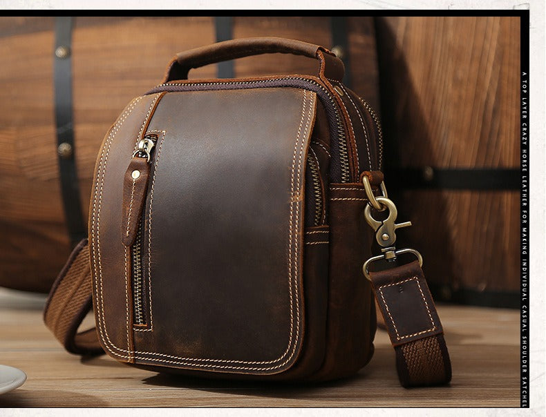 Coffee Leather Small Side Bag Belt Pouch Mens Waist Bag Shoulder Bag for Men