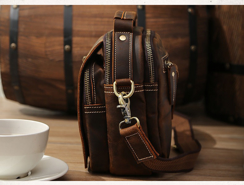 Coffee Leather Small Side Bag Belt Pouch Mens Waist Bag Shoulder Bag for Men