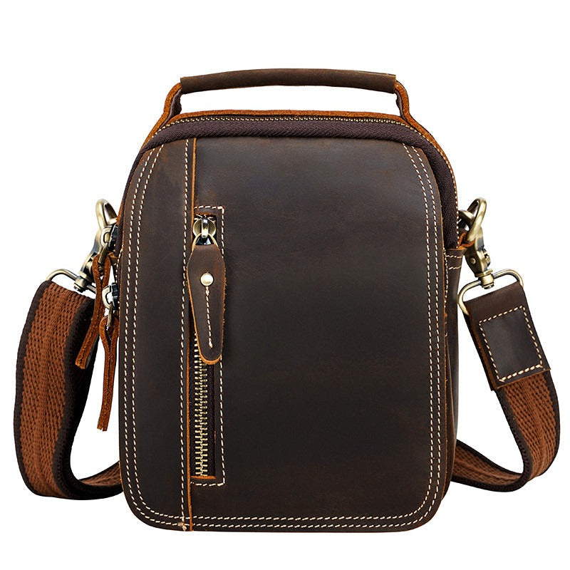 Coffee Leather Small Side Bag Belt Pouch Mens Waist Bag Shoulder Bag for Men