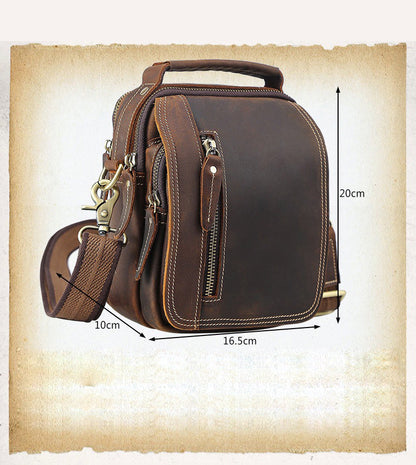 Coffee Leather Small Side Bag Belt Pouch Mens Waist Bag Shoulder Bag for Men