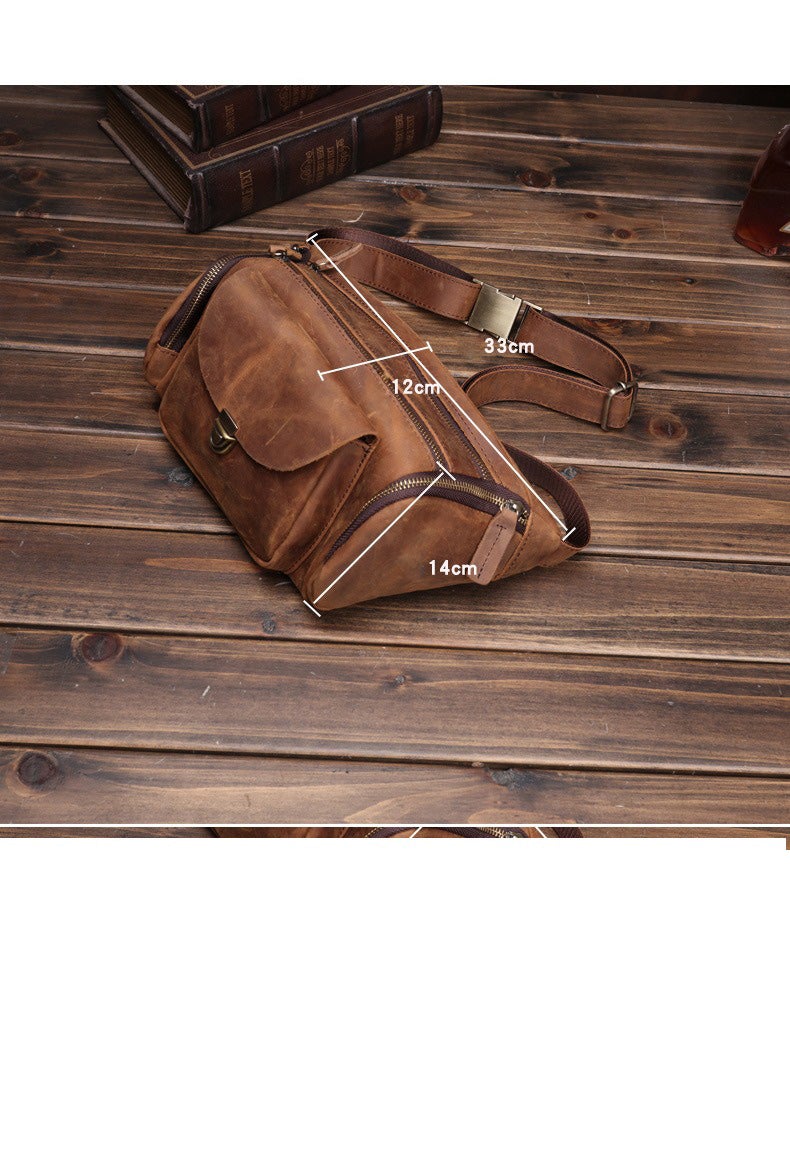 Tan Leather Waist Bags Mens Fanny Packs Hip Packs Sling Bags Sling Pack for Men