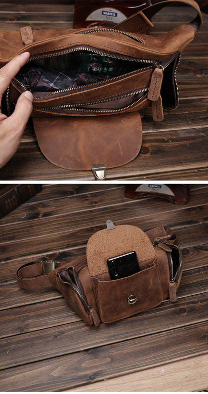 Coffee Leather Waist Bags Mens Fanny Packs Hip Packs Sling Bags Sling Pack for Men