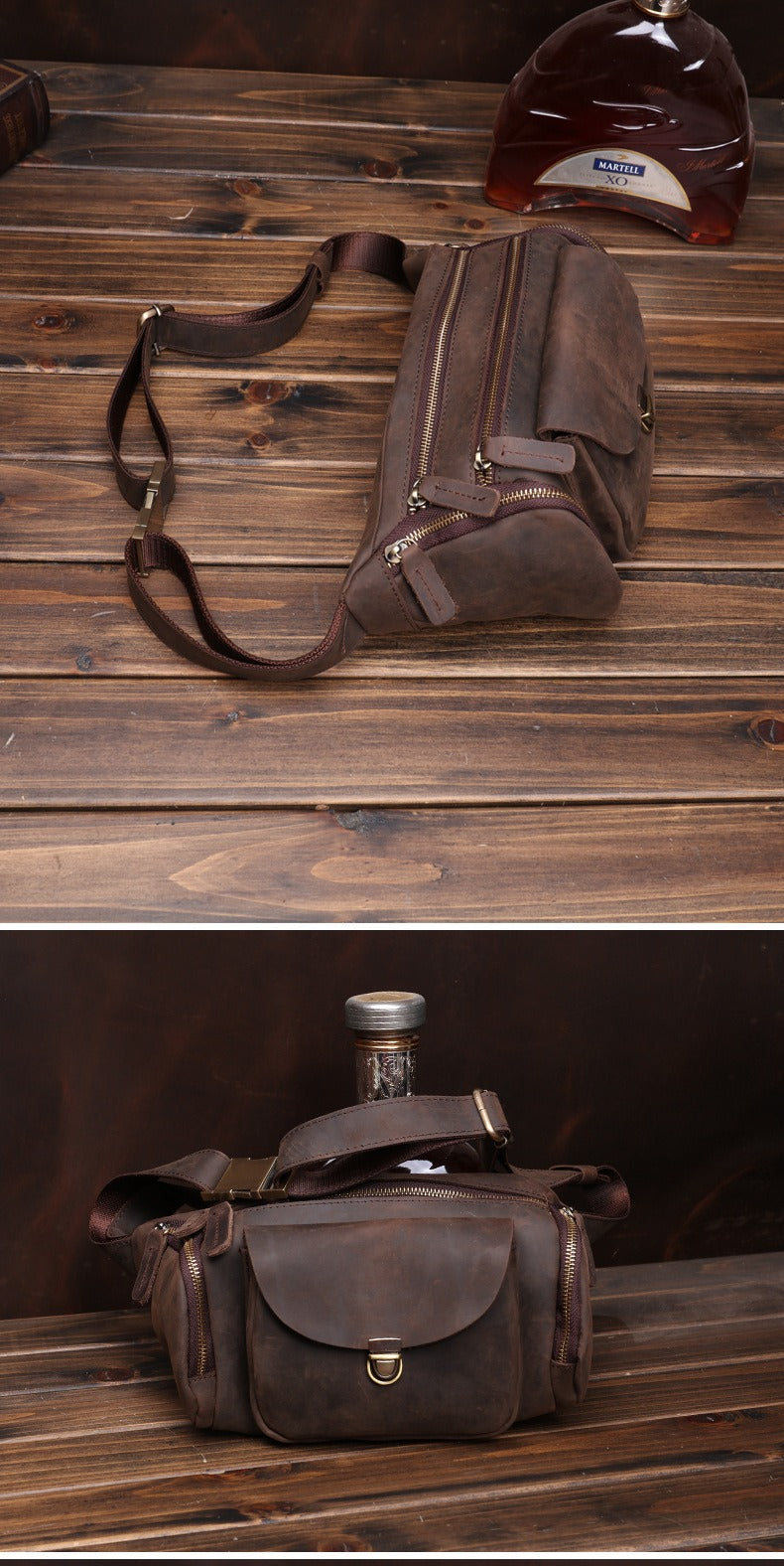 Coffee Leather Waist Bags Mens Fanny Packs Hip Packs Sling Bags Sling Pack for Men