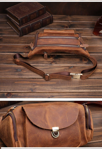 Tan Leather Waist Bags Mens Fanny Packs Hip Packs Sling Bags Sling Pack for Men