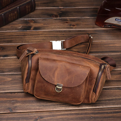 Coffee Leather Waist Bags Mens Fanny Packs Hip Packs Sling Bags Sling Pack for Men