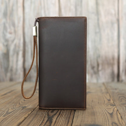 Coffee Vintage Clutch Wallet Leather Mens Bifold Long Biker Wallet For Men