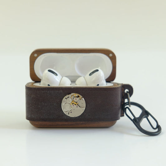 Coffee Wood Leather AirPods Pro Case with Clip Leather 1,2 AirPods Case Airpod Case Cover