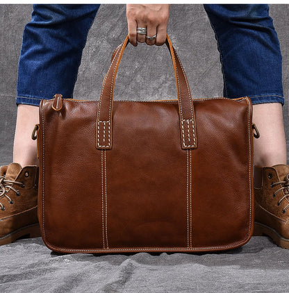 Handmade Leather Mens 13' Black Laptop Briefcase Business Brown Briefcase For Men