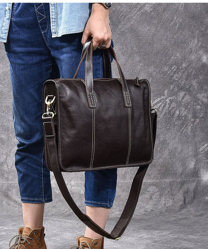 Handmade Leather Mens 13' Black Laptop Briefcase Business Brown Briefcase For Men