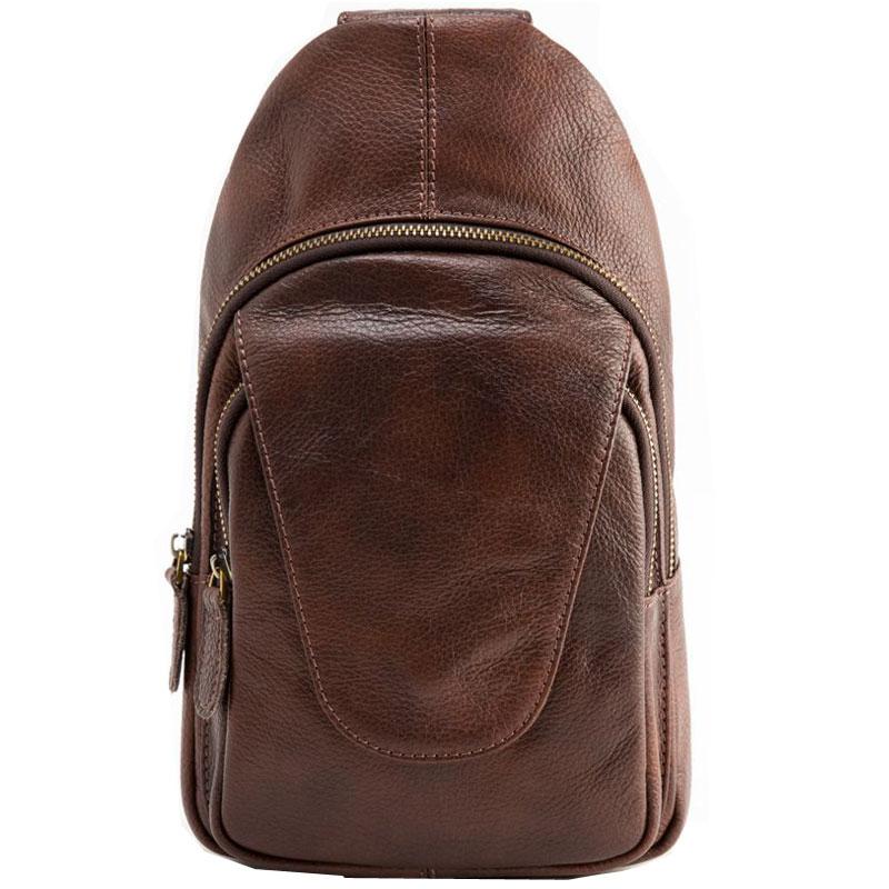 Coffee Leather Mens Sling Bag Sling Shoulder Bags Sling Backpacks for men