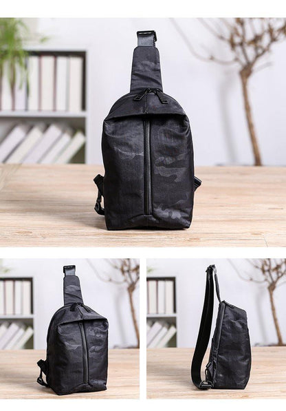 Cool Black Nylon Men's Sling Bag Camouflage Chest Bag Nylon One shoulder Backpack Sports Bag For Men