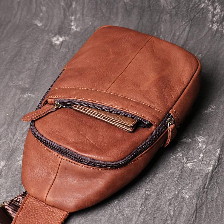 Cool Black Leather Sling Backpack Men's Brown Sling Bag Sling Pack One shoulder Backpack For Men