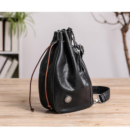 Cool Black Leather Men's Sling Pack Chest Bag One shoulder Backpack Crossbody Pack For Men