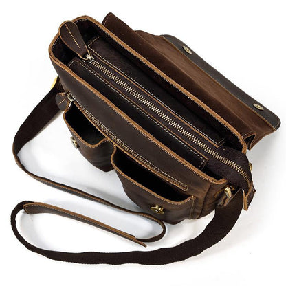 Cool Coffee LEATHER MENS 10 inches Vertical iPAD BAG COURIER BAG Brown MESSENGER BAG FOR MEN