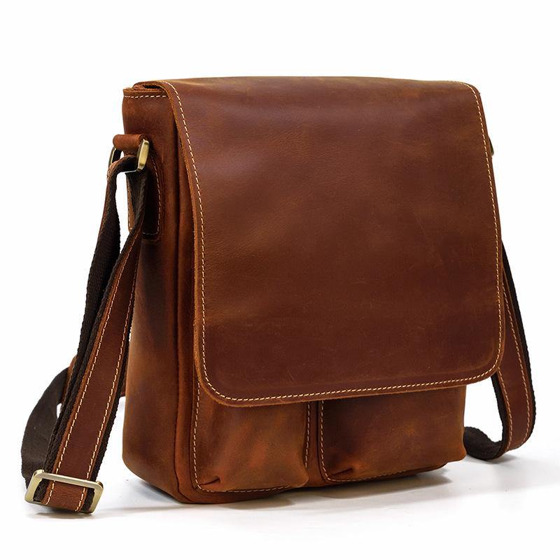 Cool Coffee LEATHER MENS 10 inches Vertical iPAD BAG COURIER BAG Brown MESSENGER BAG FOR MEN