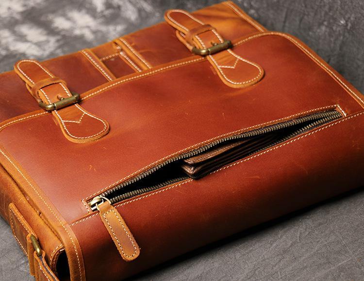 Cool Brown LEATHER MENS 12'' Side BAG COURIER BAG Brown MESSENGER BAG FOR MEN