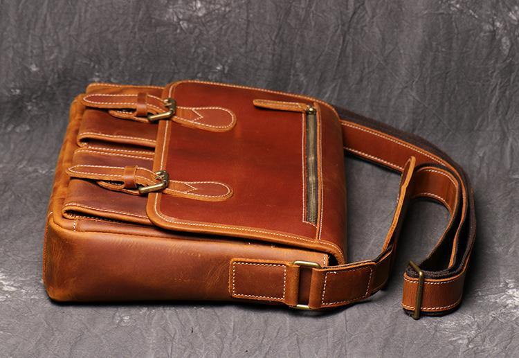 Cool Brown LEATHER MENS 12'' Side BAG COURIER BAG Brown MESSENGER BAG FOR MEN