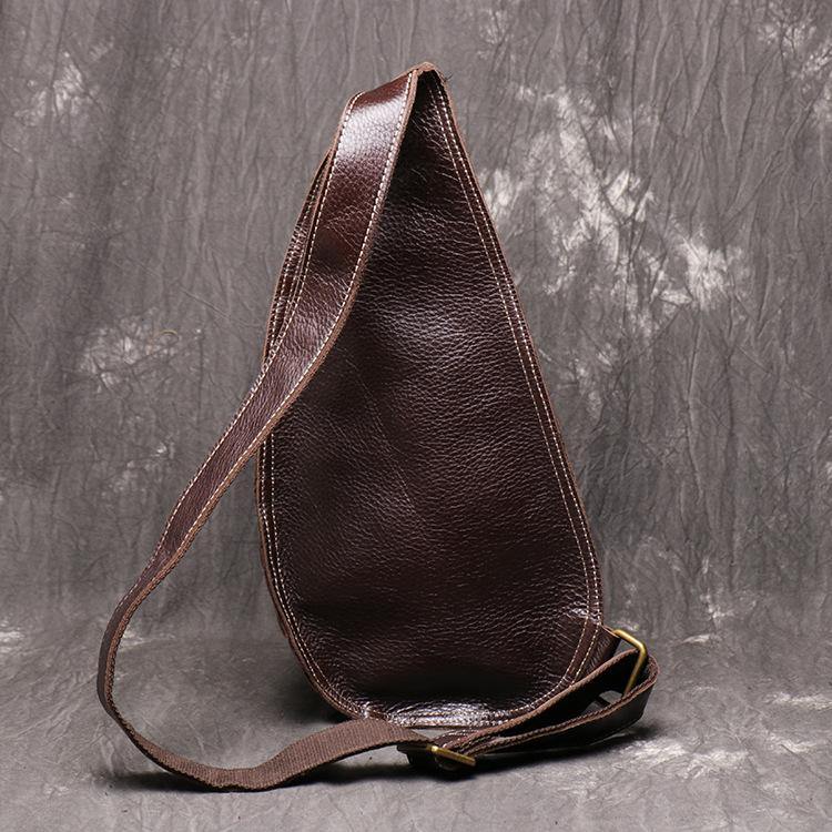 Cool Brown Leather Men's Sling Bag Sling Backpack Unique Sling Packs Sling Crossbody Pack For Men