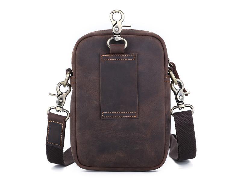 Brown Leather Small Waist Bag Belt Pouch Vertical Mini Shoulder Bag Belt Bag Side Bag For Men