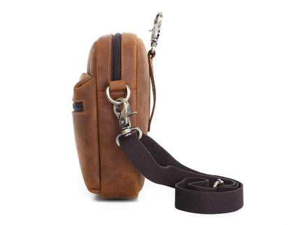 Brown Leather Small Waist Bag Belt Pouch Vertical Mini Shoulder Bag Belt Bag Side Bag For Men