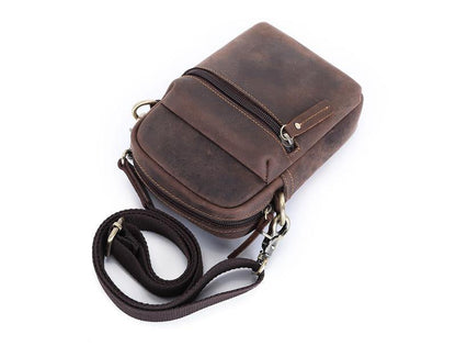 Brown Leather Small Waist Bag Belt Pouch Vertical Mini Shoulder Bag Belt Bag Side Bag For Men