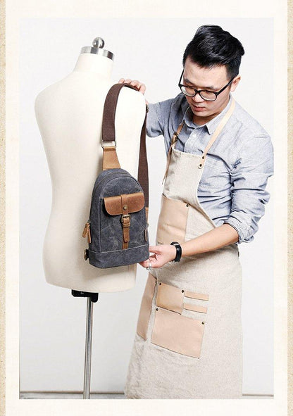 Canvas Leather Mens Sling Backpack Black Chest Bag Sling Pack Sling Bag For Men