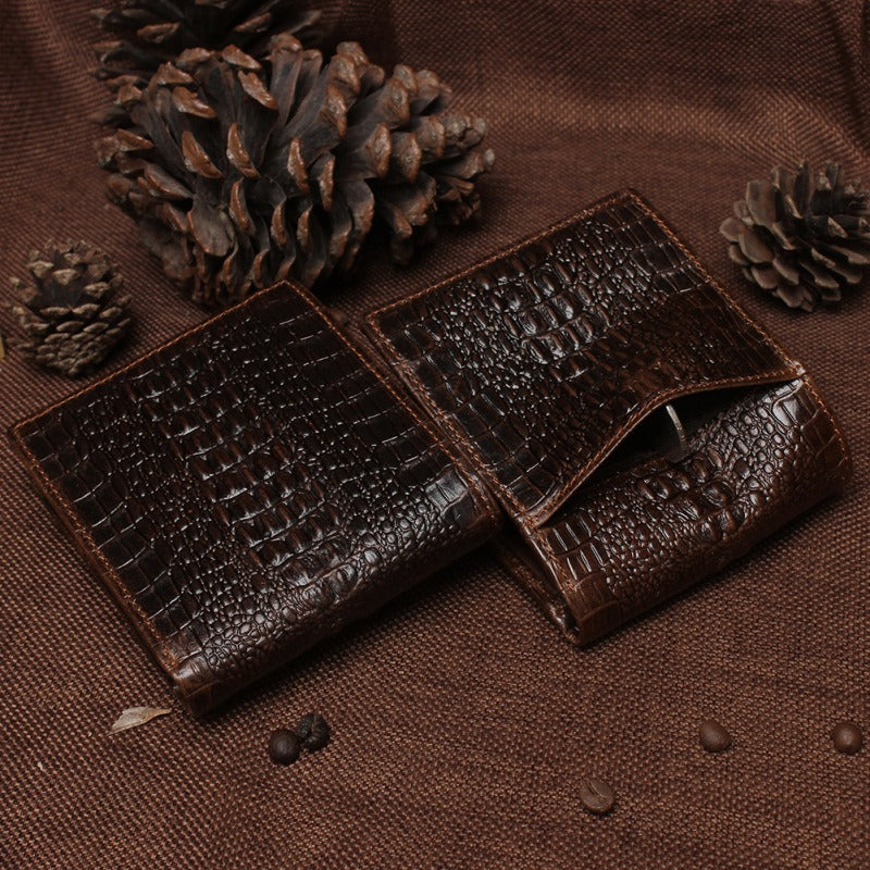 Cool Coffee Leather Billfold Crocodile Pattern Vertical Leather Mens Small Wallet For Men