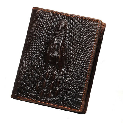 Cool Coffee Leather Billfold Crocodile Pattern Vertical Leather Mens Small Wallet For Men