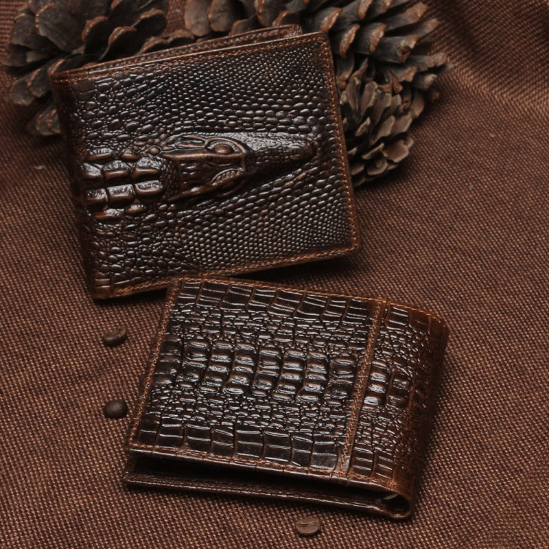 Cool Coffee Leather Billfold Crocodile Pattern Leather Mens Small Wallet For Men