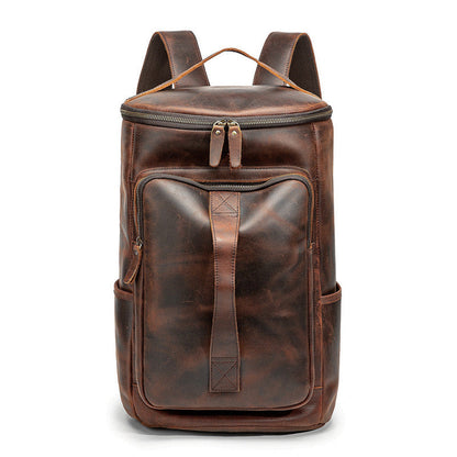 Vintage Mens Leather Barrel Backpack Barrel Travel Backpack Tan School Backpack For Men