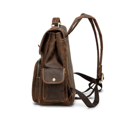 Cool Dark Brown Mens Leather College Backpack Laptop Backpack Red Brown Travel Backpack for Men