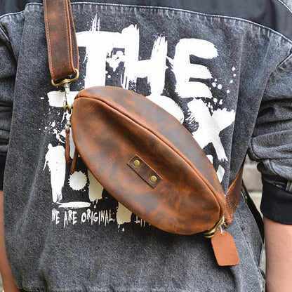 Black Leather Sling Bag Men's American Football Sling Backpack Unique Sling Crossbody Pack For Men