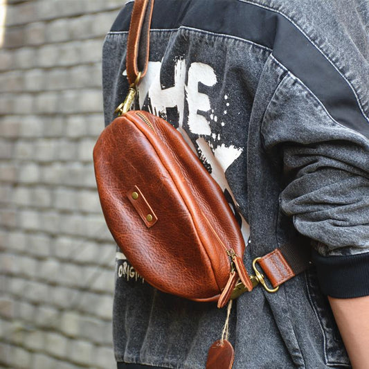 Brown Leather Sling Bag Men's American Football Sling Backpack Unique Sling Crossbody Pack For Men