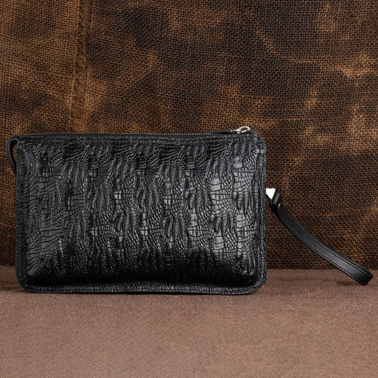 Cool Leather Mens Clutch Bag Crocodile Pattern Black Wristlet Bag Clutch Wallet Business Clutch for Men