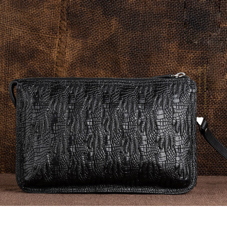 Cool Leather Mens Clutch Bag Crocodile Pattern Black Wristlet Bag Clutch Wallet Business Clutch for Men