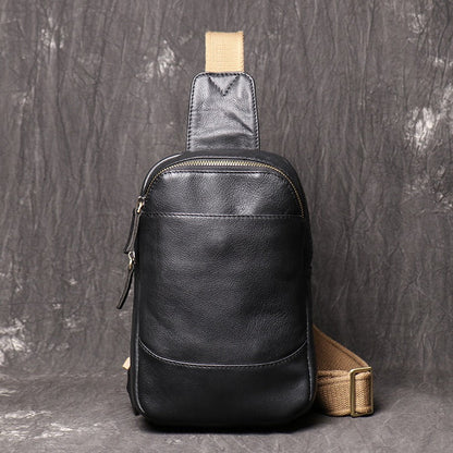 Cool Leather Sling Pack Black Leather Sling Bag Cool Sling Crossbody Packs For Men