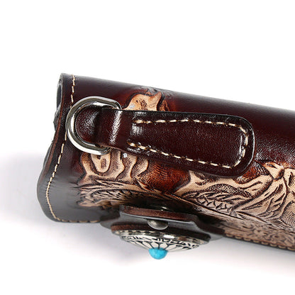 Cool Brown Leather Tooled Dragon&Skull Biker Wallet Handmade Biker Chain Wallet for Men